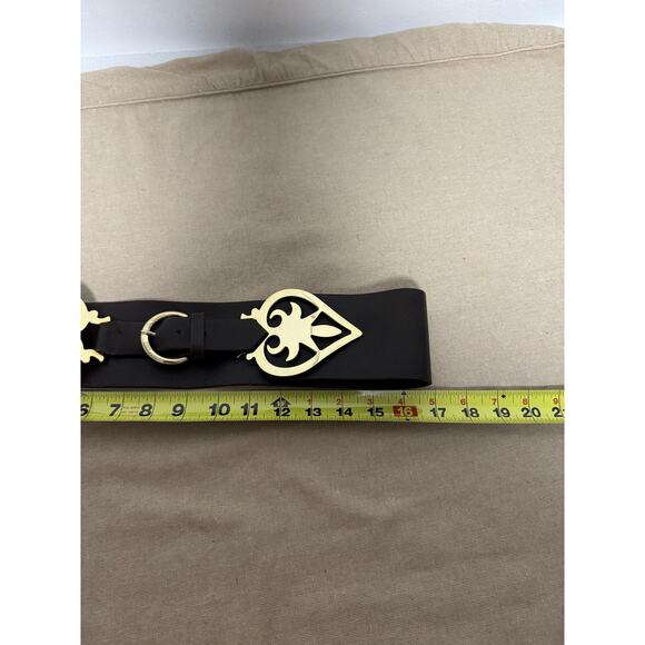 Blue Les Copains Belt Womens One Size Wide Leather Gold Fleur-de-Lis Made Italy main image 8